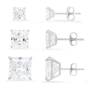 Set of 3 Diamond Earrings - Silver